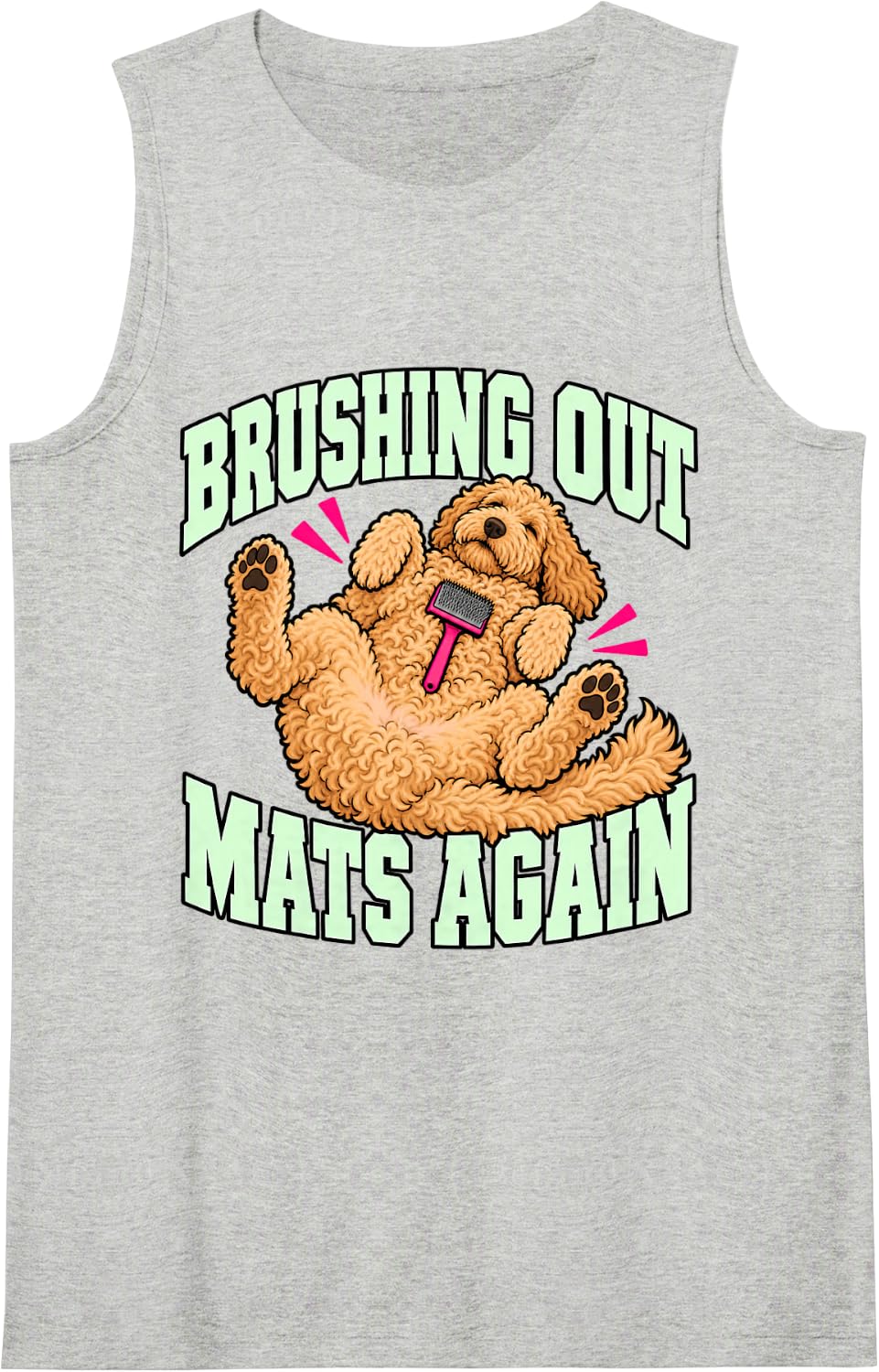 Goldendoodle Brushing Out Mats Again Doodle Dad Humor Puppy Sleeveless Tank Top - Heather Grey