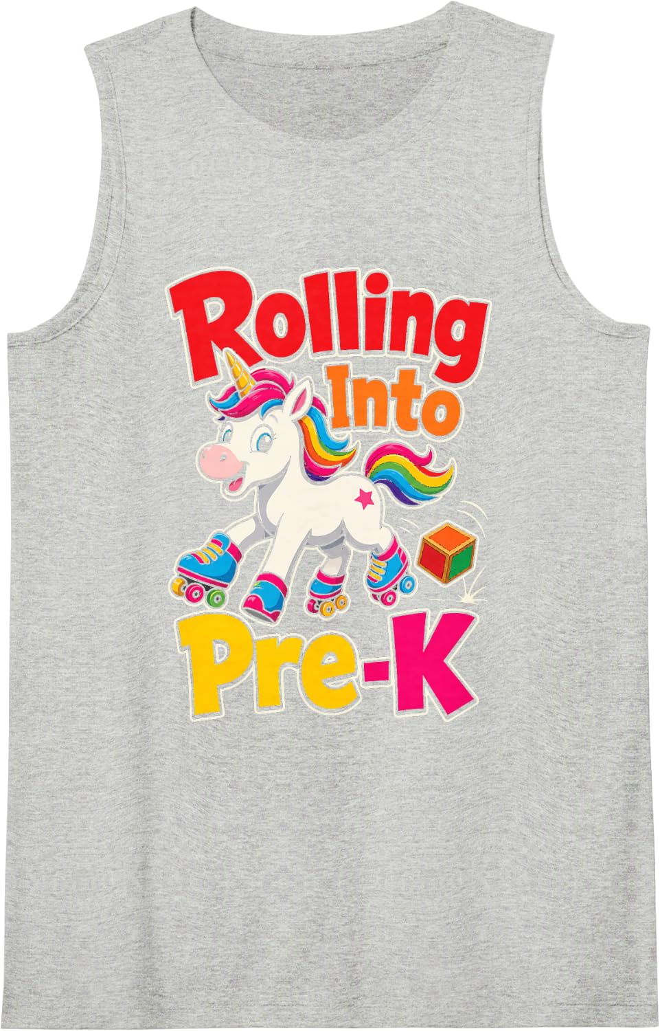 Preschool Rolling Into Pre-K Unicorn Roller Skates Sleeveless Tank Top - Heather Grey