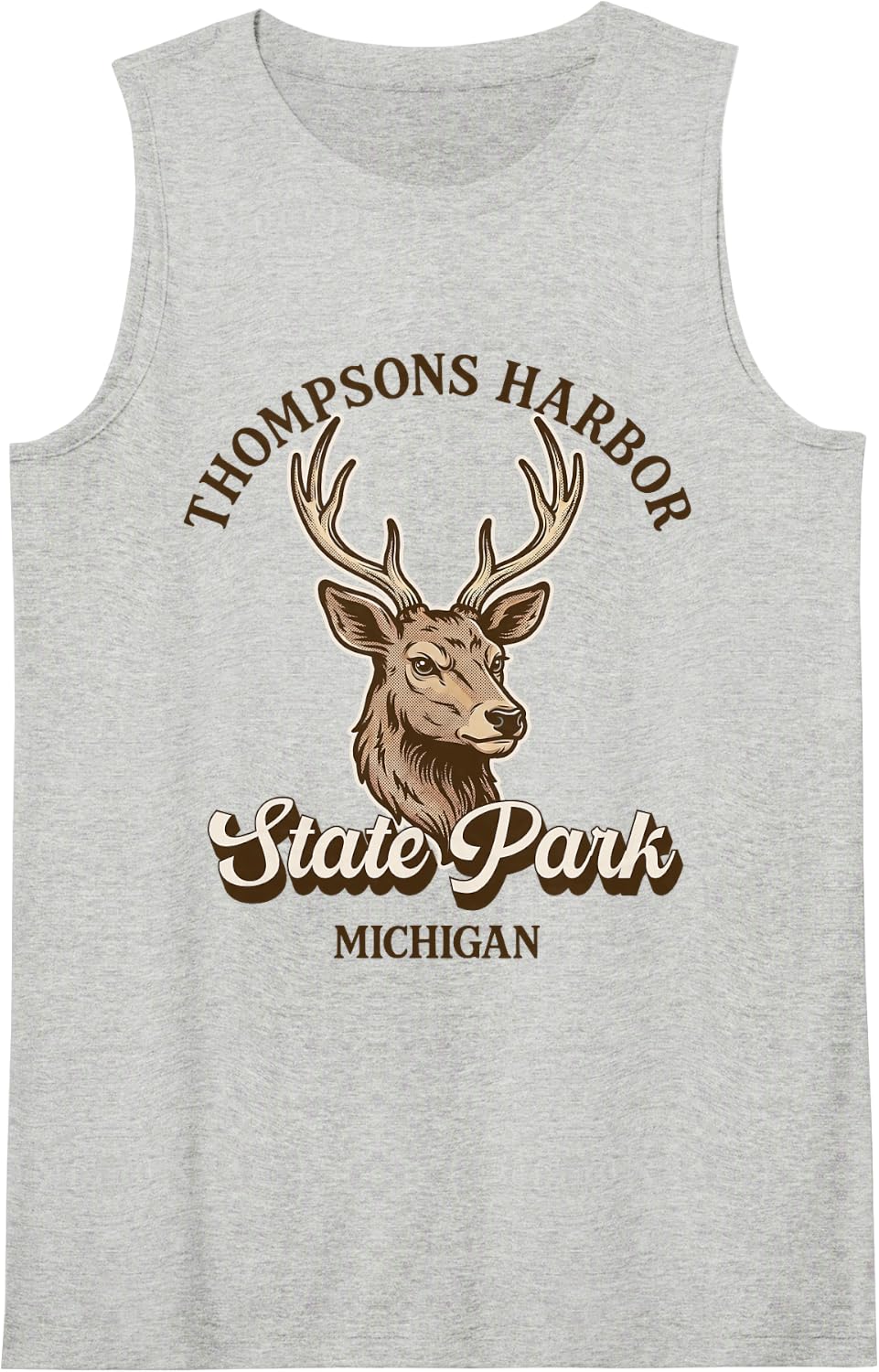 Thompsons Harbor State Park Michigan Outdoors Deer Souvenir Sleeveless Tank Top - Heather Grey