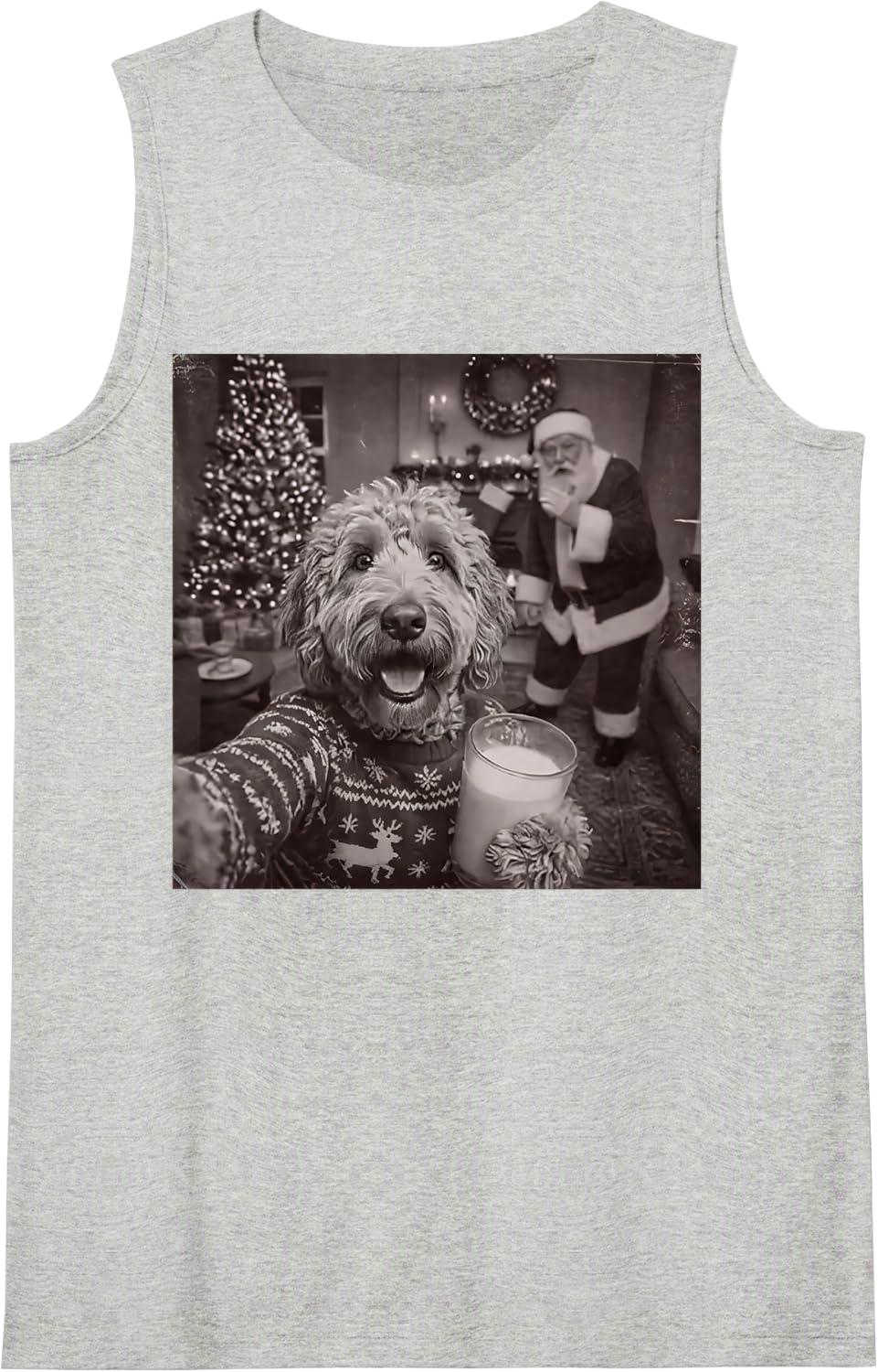 Christmas Goldendoodle Santa Funny Dog Selfie with Santa Sleeveless Tank Top - Heather Grey