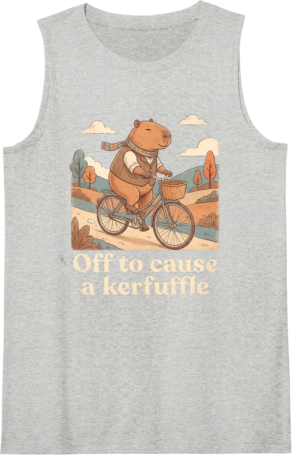 Capybara Riding Bicycle Off to Cause A Kerfuffle Artwork Sleeveless Tank Top - Heather Grey