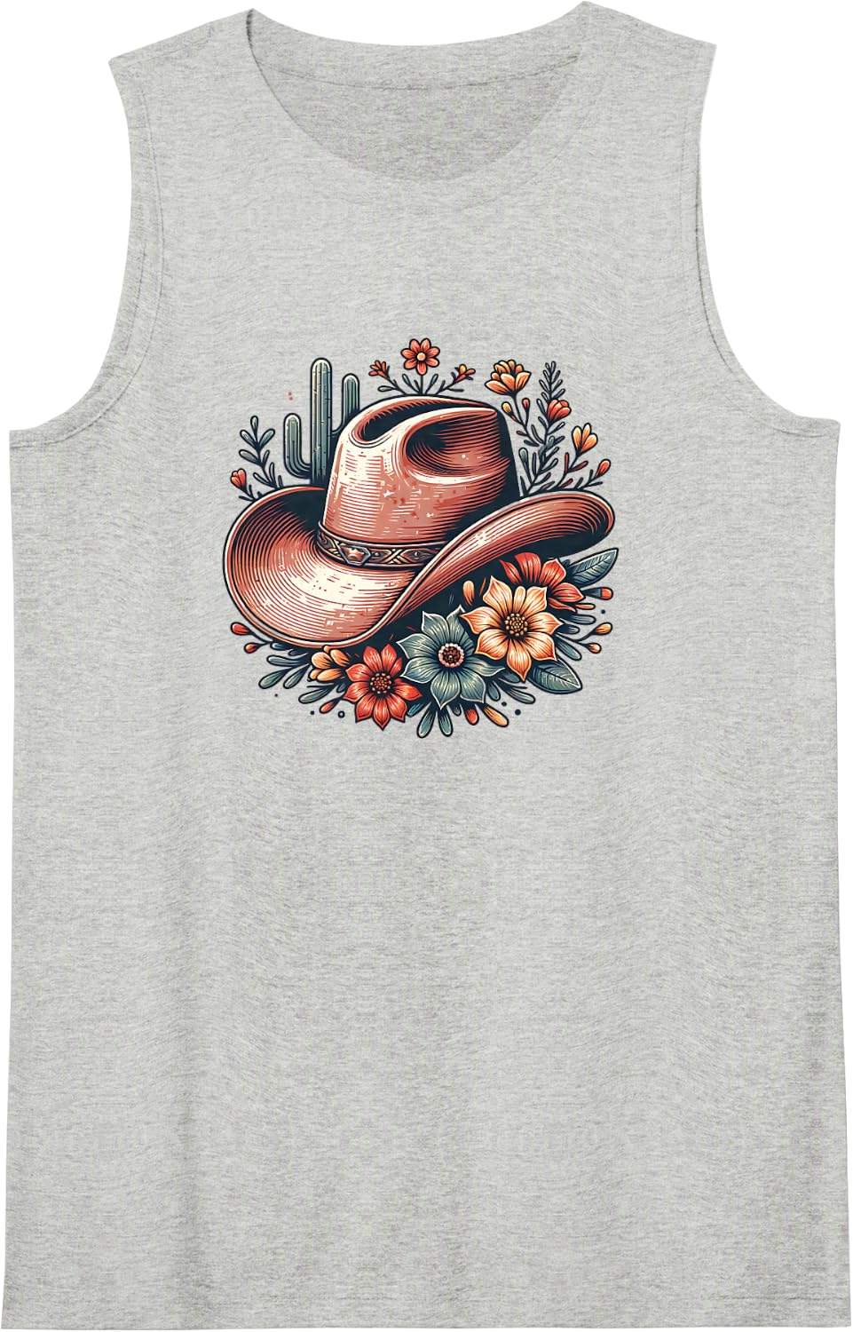 Vintage Cowboy Western Country Rodeo Sleeveless Tank Top - Heather Grey