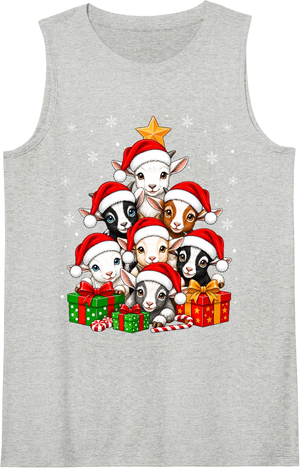 Goat Christmas Tree Cute Animal Festive Santa Goat Xmas Sleeveless Tank Top - Heather Grey