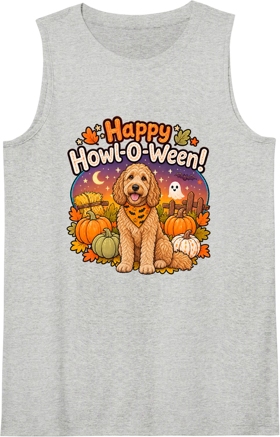 Kids Halloween Howl O Ween Goldendoodle Doodle Dog Lover Sleeveless Tank Top - Heather Grey
