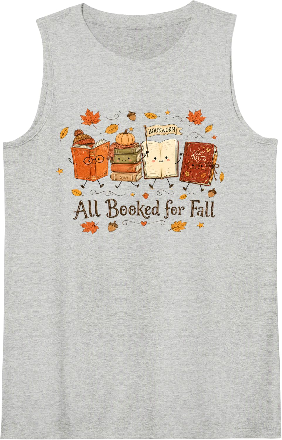 All Booked for Fall Books Coffee Autumn Halloween Reading Sleeveless Tank Top - Heather Grey