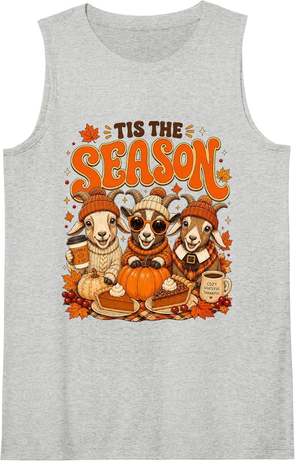 Tis The Season Thanksgiving Goat Pumpkin Costume Tank Top - Heather Grey