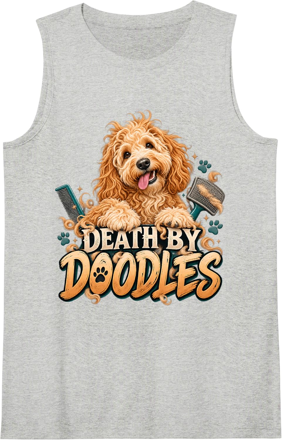 Goldendoodle Dog Groomer Funny Grooming Top Death By Doodles Sleeveless Tank Top - Heather Grey