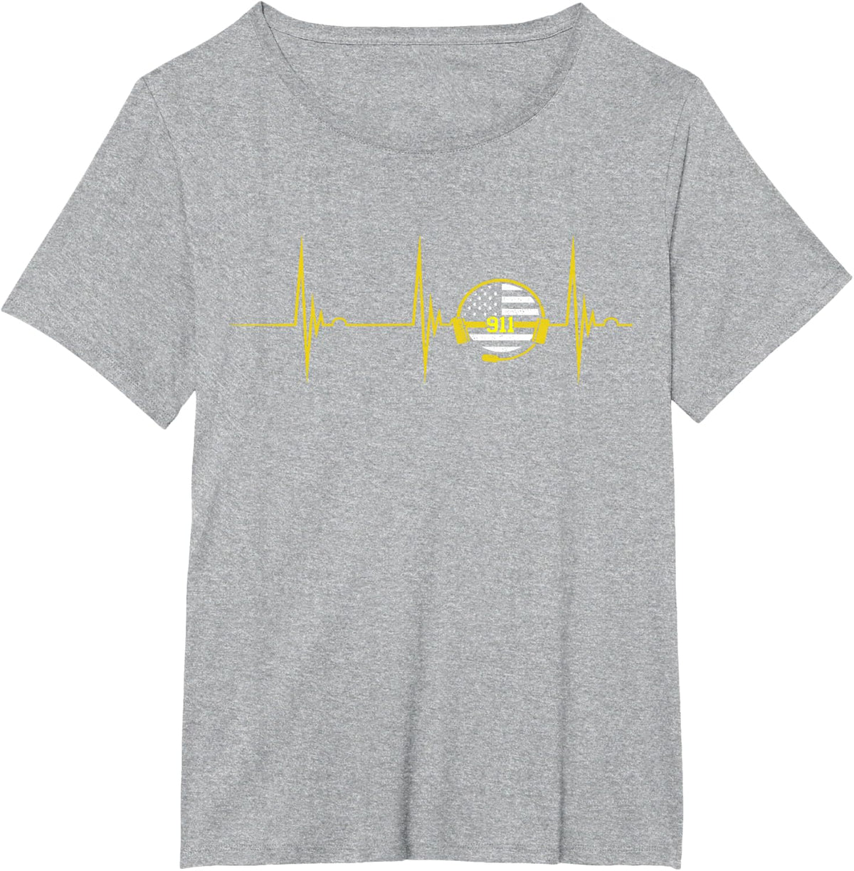 Dispatcher Heartbeat EKG Pulse 911 Operator Thin Yellow Line T-Shirt, Black - Heather Grey