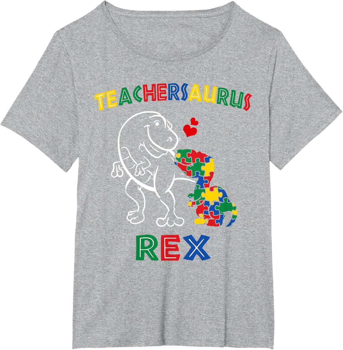 Autism Teacher Shirts For Teachers Teachersaurus Rex Dinosaur Tee T-Shirt - Heather Grey