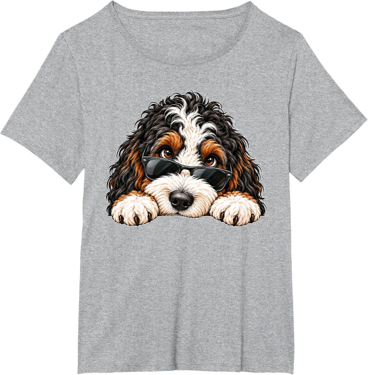 Funny Bernedoodle Peeking Dog Sunglasses Doodle Mom Lover T-Shirt - Heather Grey
