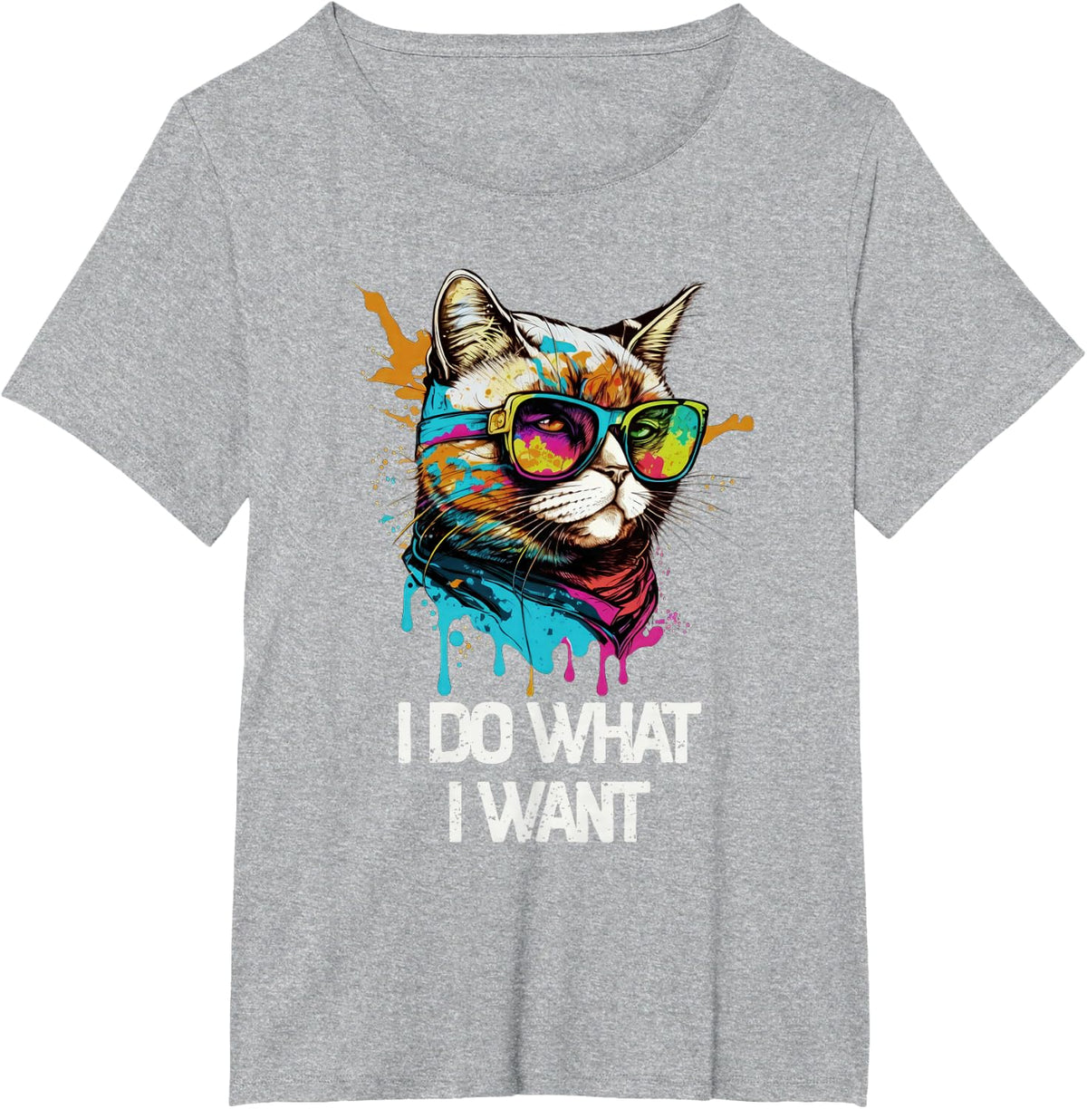 I Do What I Want Cat with Sunglasses T-Shirt - Heather Grey