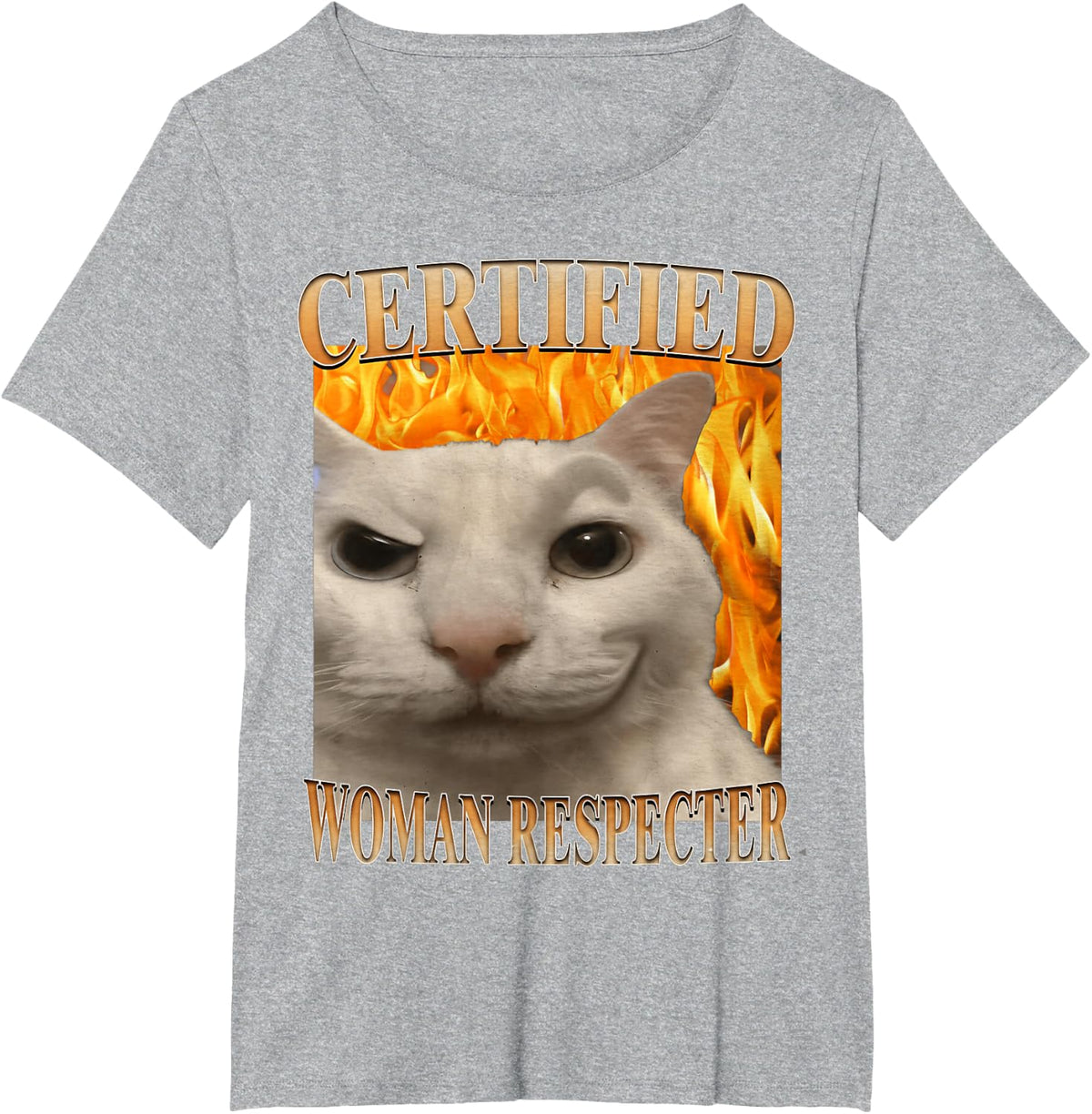 Certified Woman Respecter Cat Funny Cute Meme T-Shirt - Heather Grey