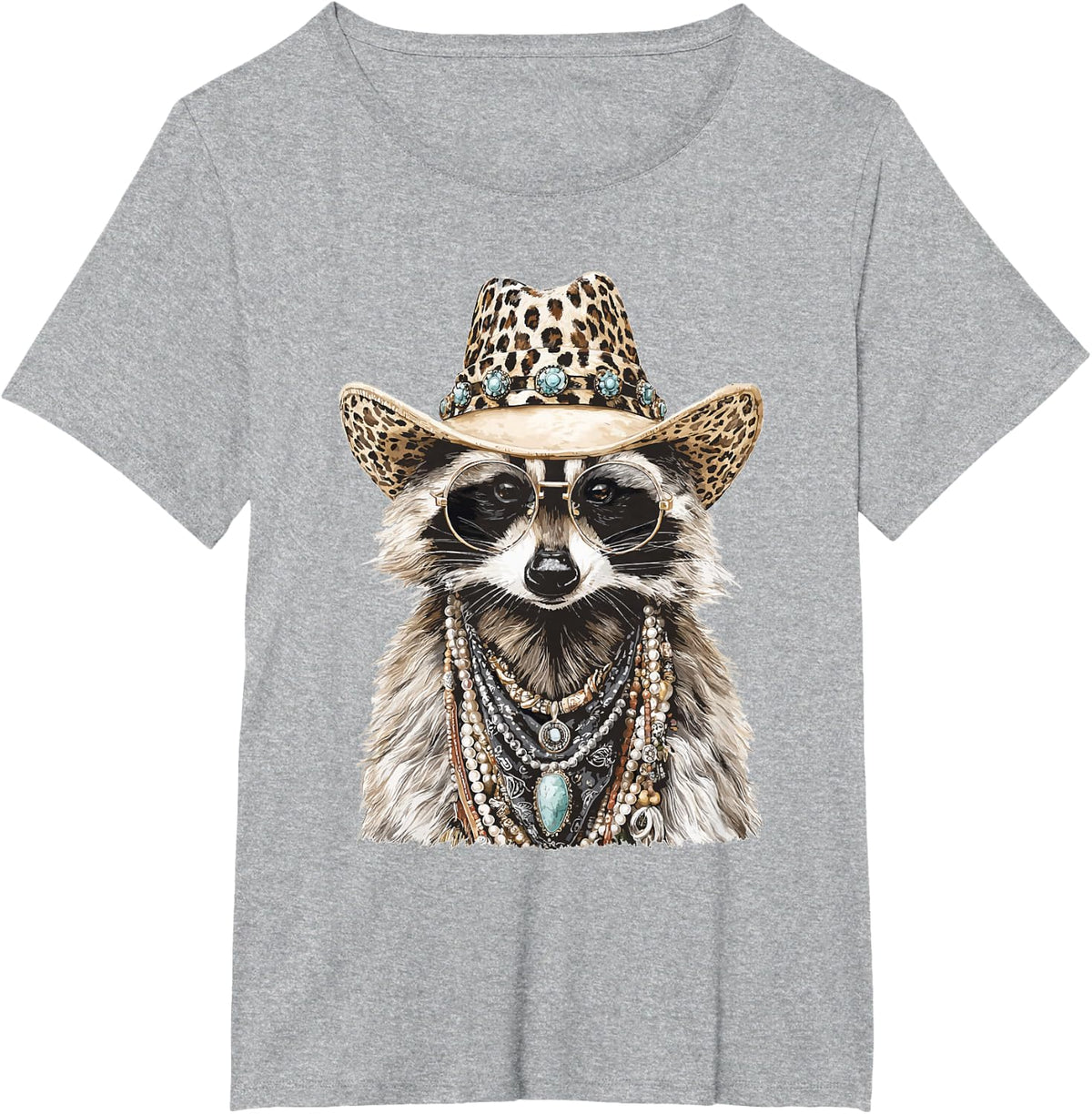 Glam Raccoon with Cowboy Hat Boujee Animal Western Boho T-Shirt - Heather Grey