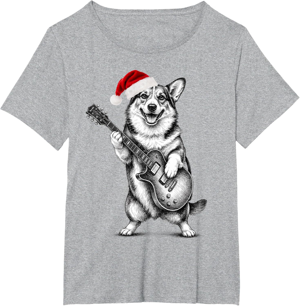 Pembroke Welsh Corgi Guitar Player Christmas Band T-Shirt - Heather Grey