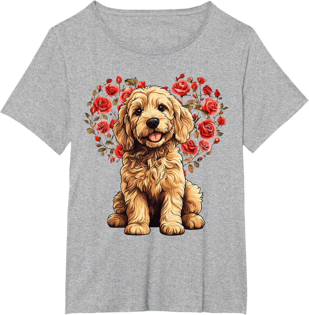 Goldendoodle Valentine’s Day Floral Heart Design Dog Lover T-Shirt - Heather Grey