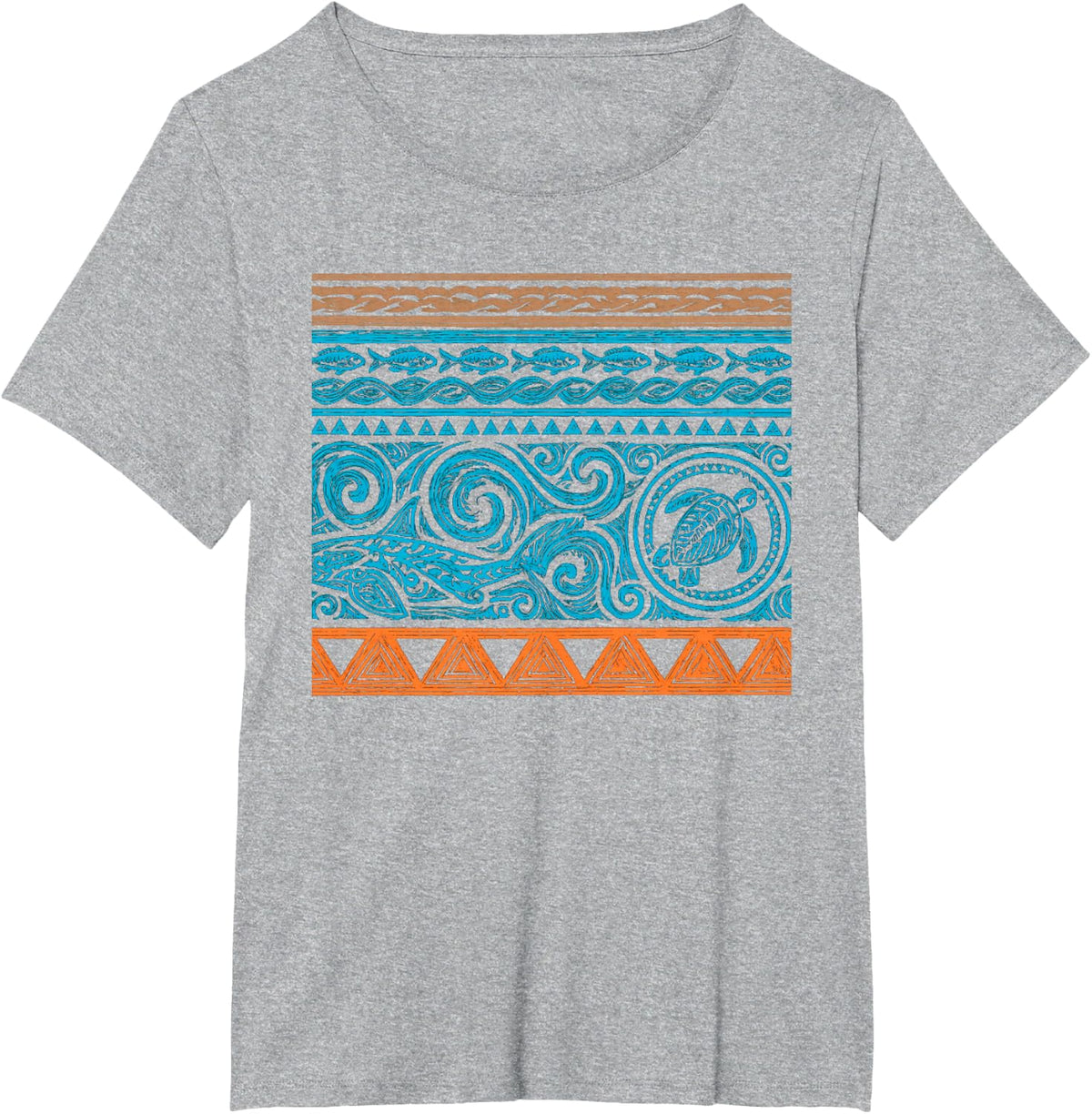 Sea Turtle Hawaiian Tribal Tropical Colors Marine Life T-Shirt - Heather Grey