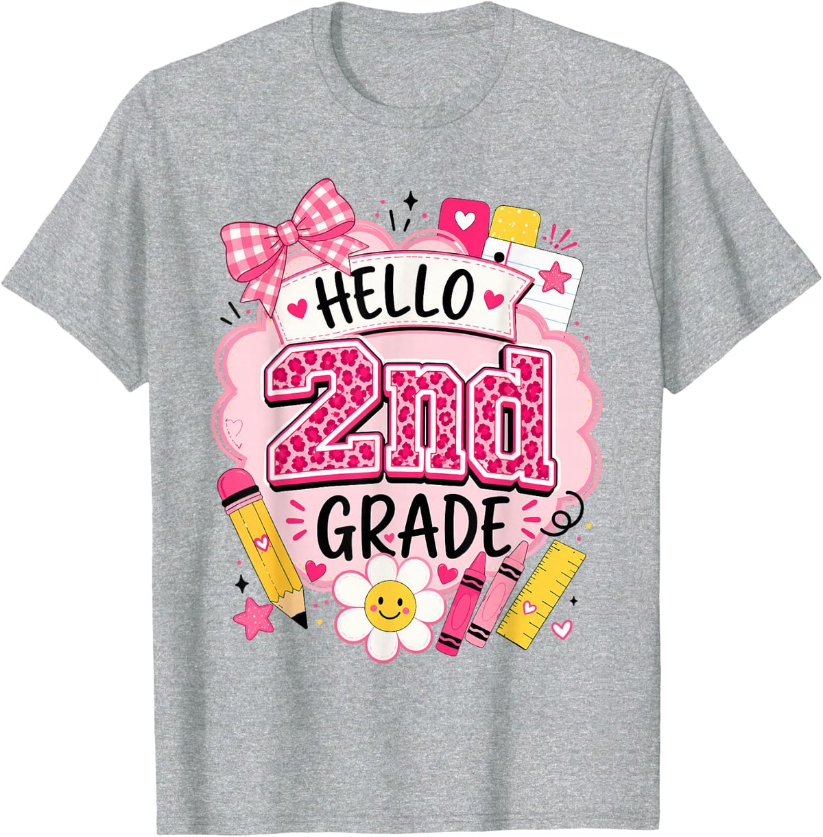 Hello 2nd Grade Back to School Tees Girls Teacher T Shirts School Supplies - Heather Grey