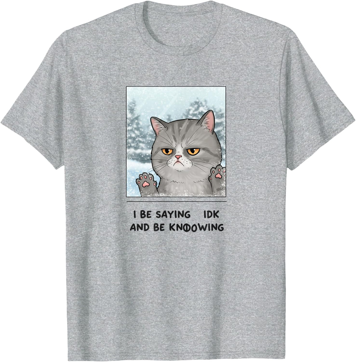 Vintage Meme Cat Funny Annoyed Cat Lover Print Top T-Shirt - Heather Grey
