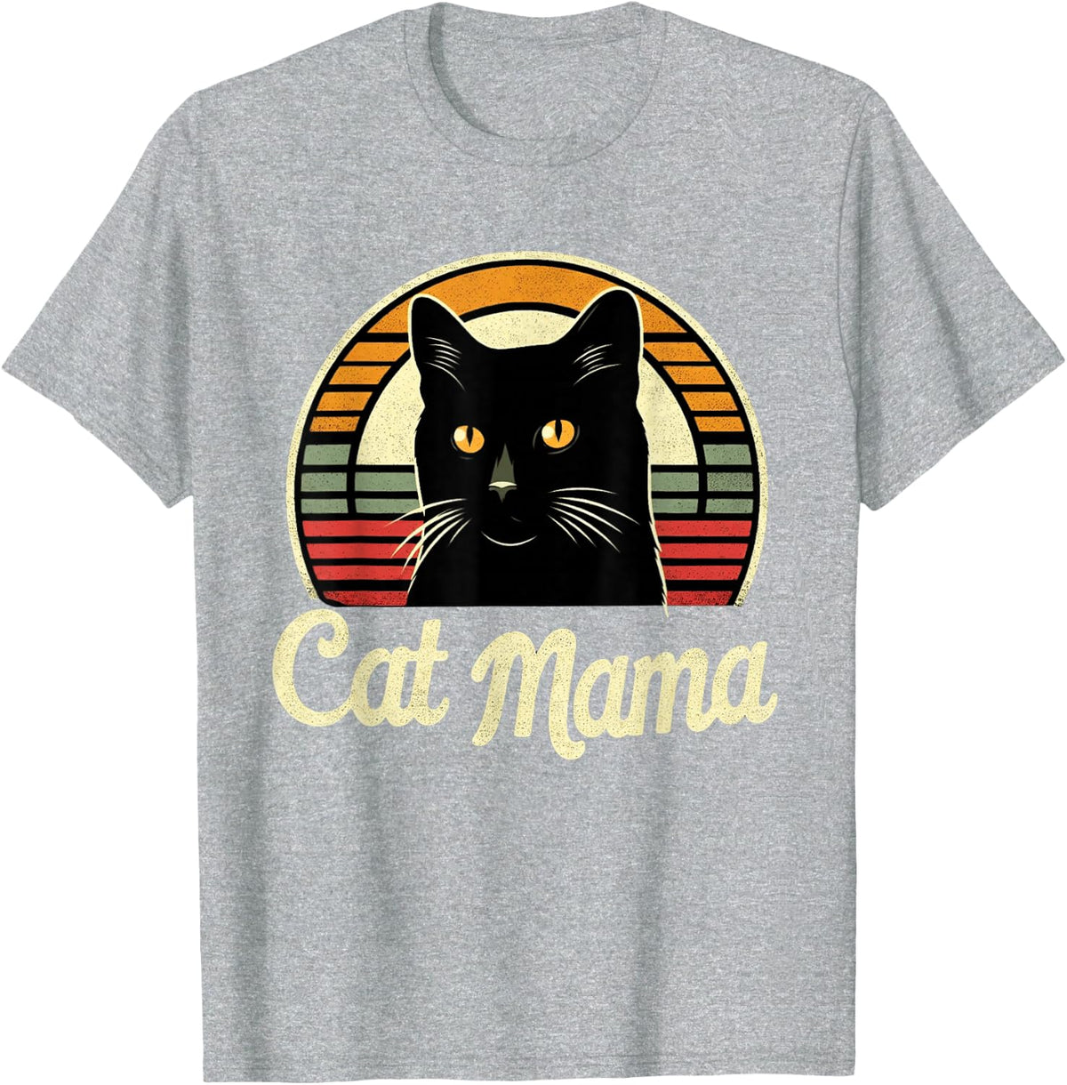 Cat Mama Cool Black Cat Mother's Day Retro Cat Mom T-Shirt - Heather Grey