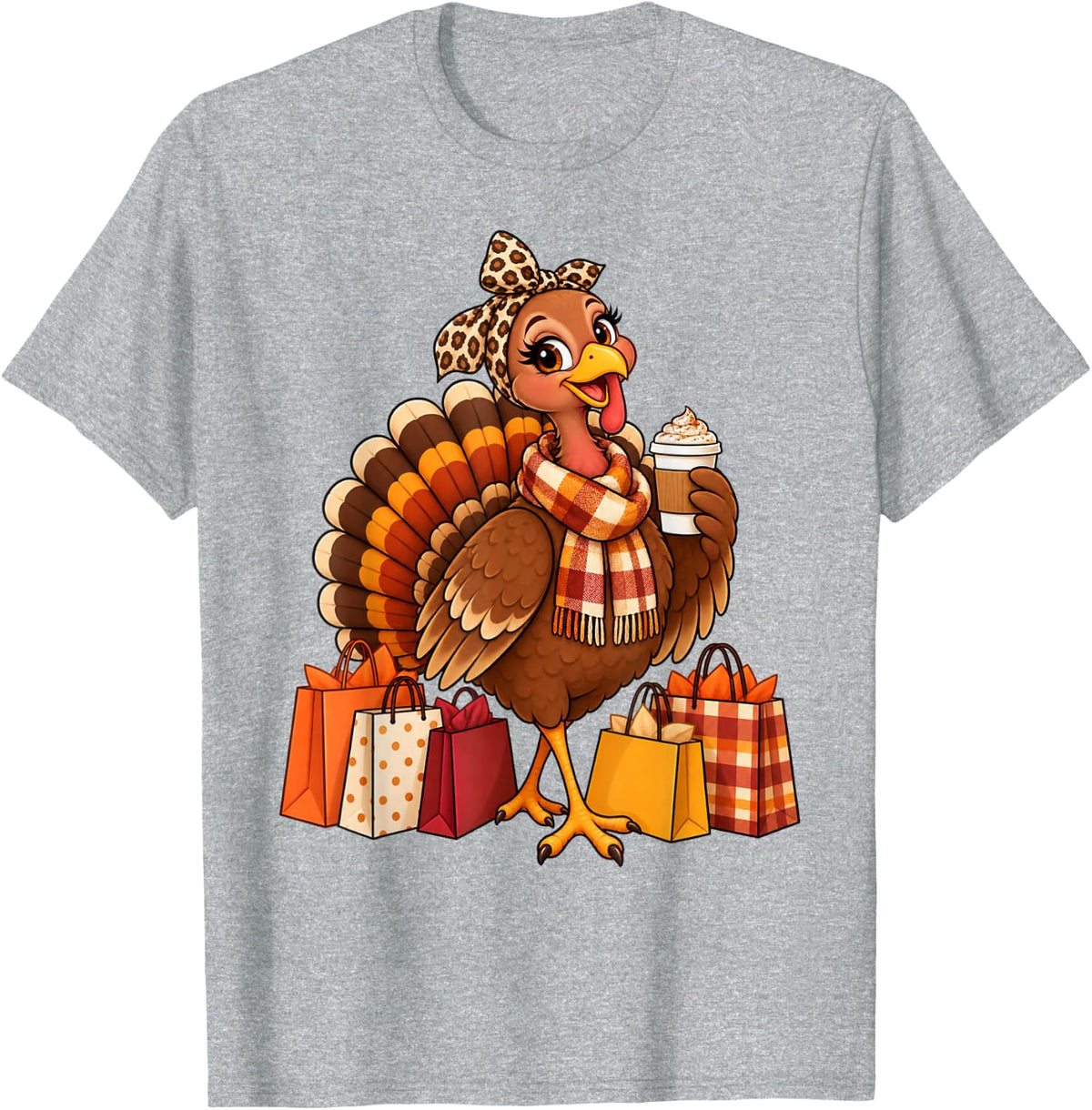 Gobble Mom Turkey Latte Cute Fall Thanksgiving Mama Errands T-Shirt - Heather Grey
