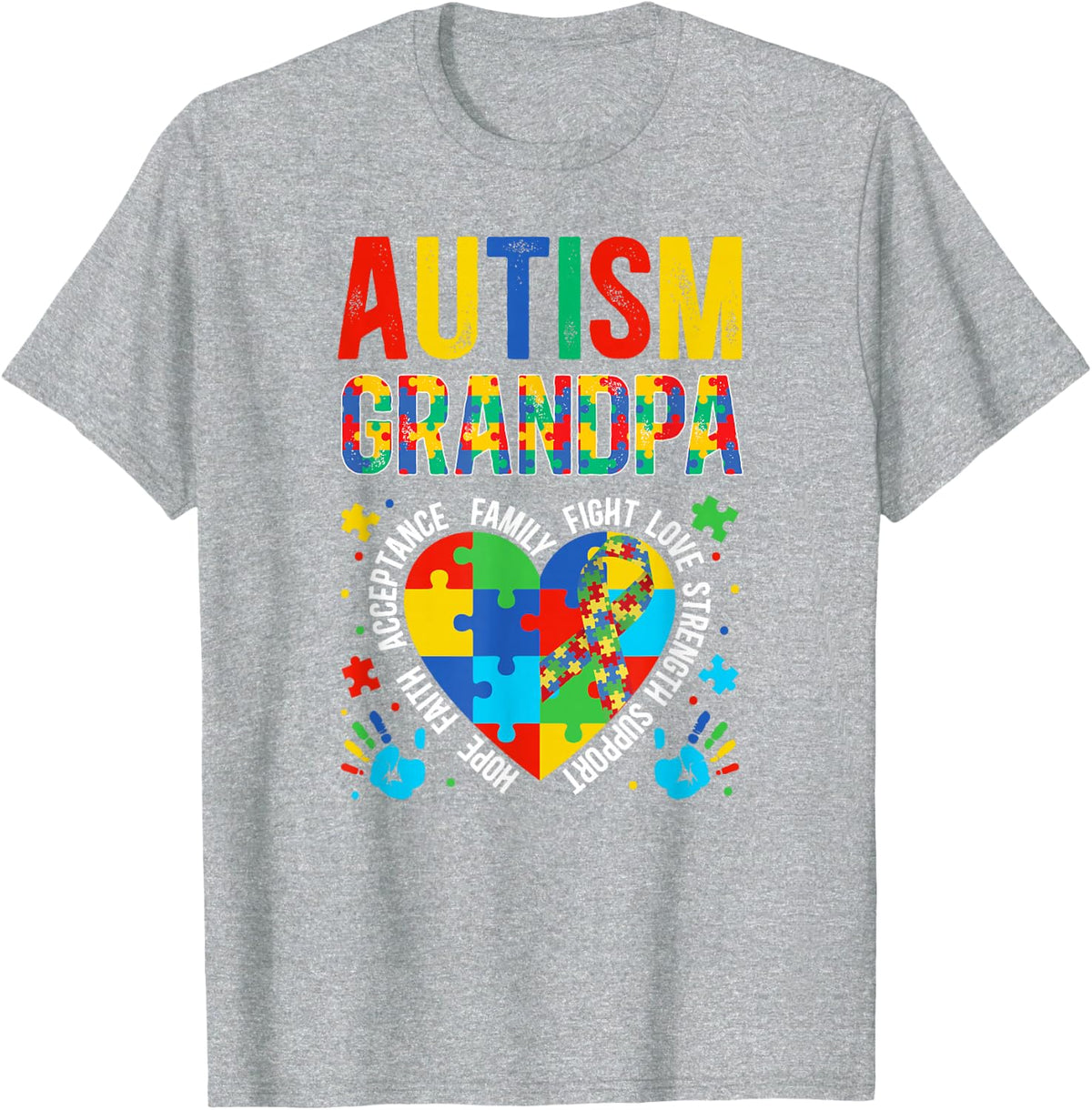 Proud Autism Grandpa Autism Warrior Grandpa Autism Awareness T-Shirt - Heather Grey