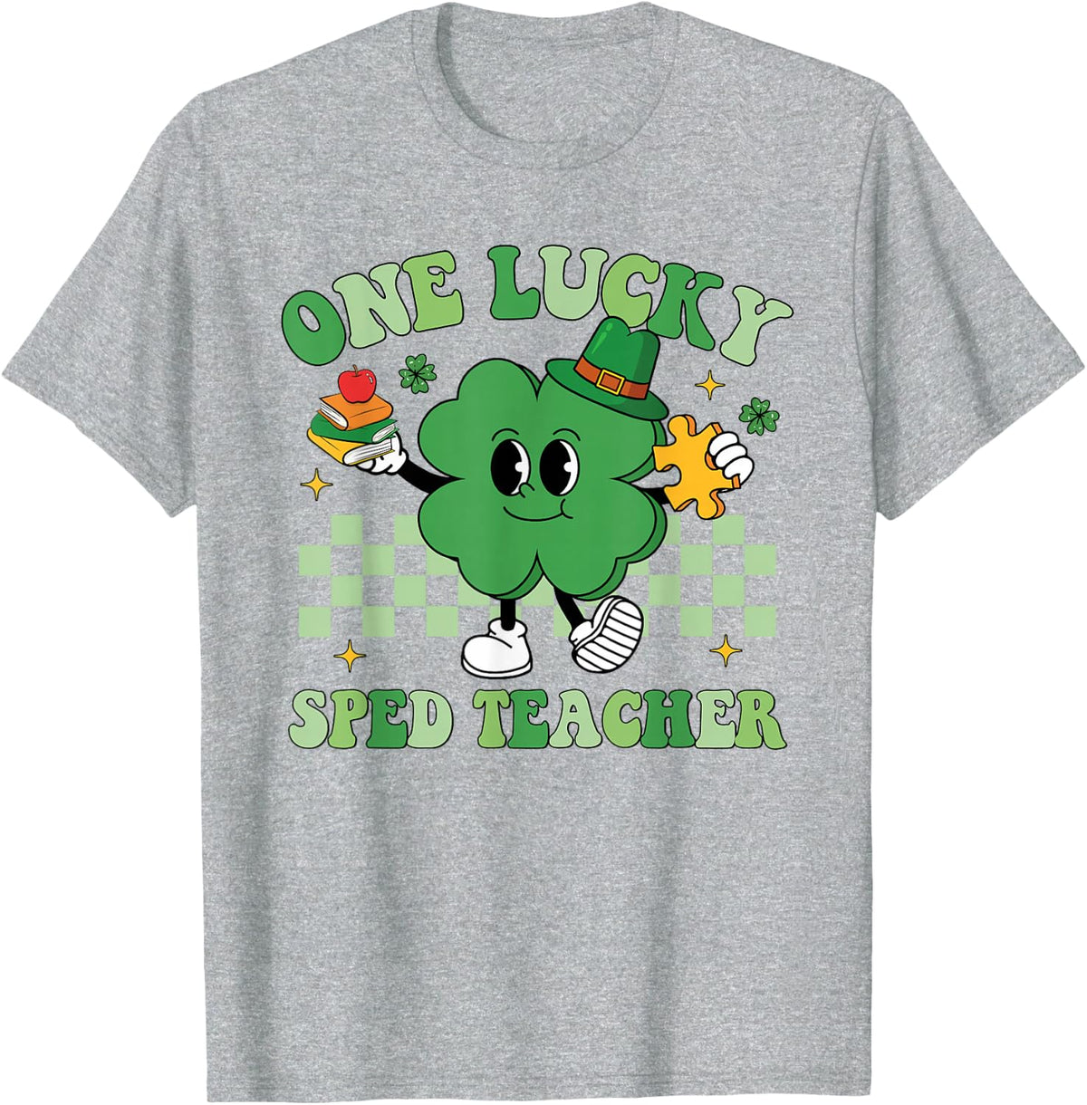 Groovy One Lucky SPED Teacher Shamrock Patrick's Day T-Shirt - Heather Grey