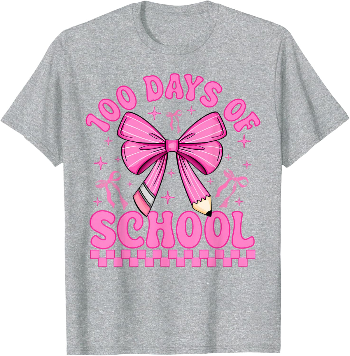 100 Days of School Shirt Girls Coquette Bow 100th Day Tee T-Shirt - Heather Grey