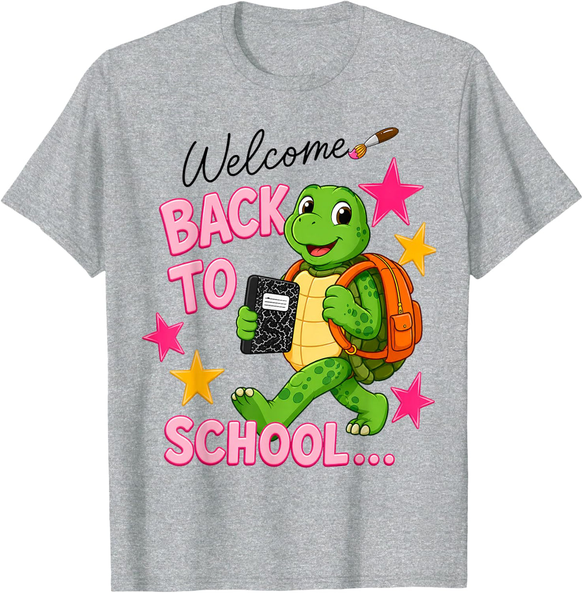 Welcome Back to School Funny Turtle Girl Teacher First Day T-Shirt - Heather Grey