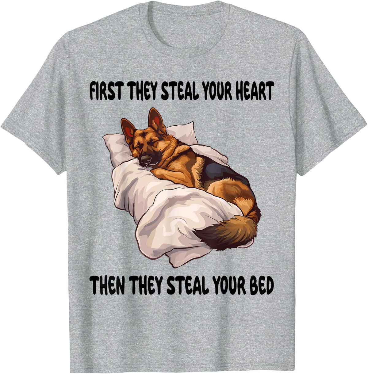 German Shepherd Sleeping Pajamas Nightgown T-Shirt - Heather Grey