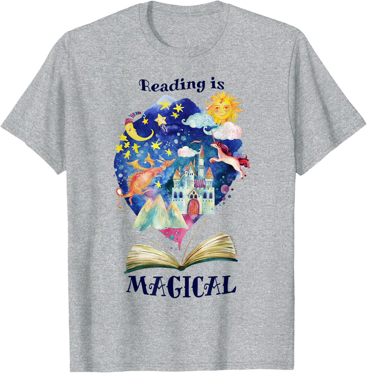 Reading is Magical Library Book Worm Teacher Librarian Tees T-Shirt - Heather Grey