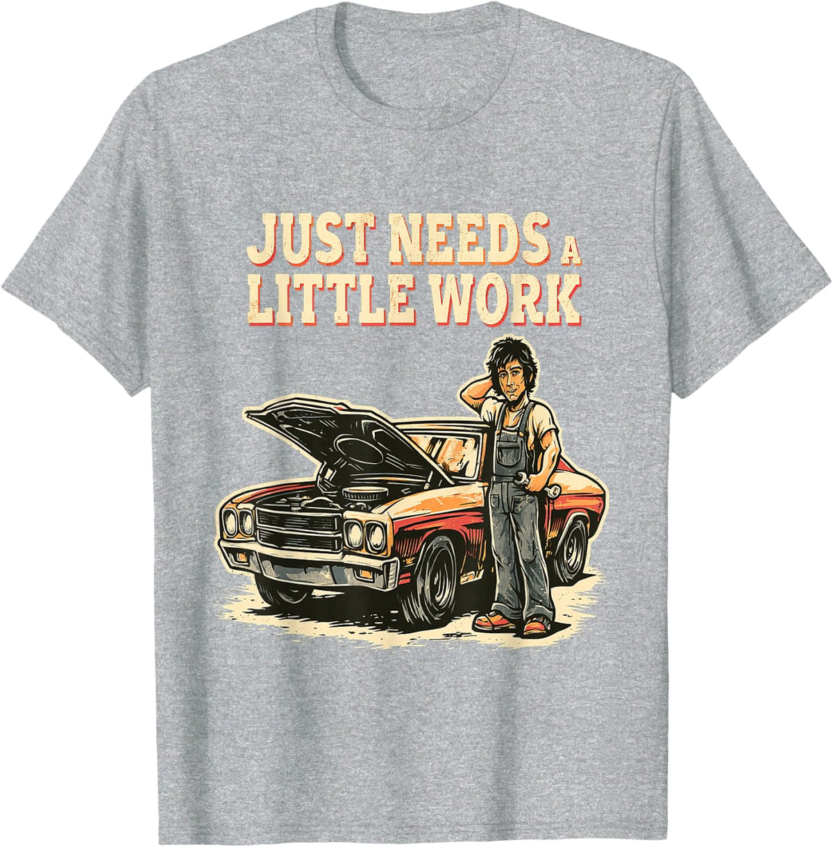 Just Needs A Little Work Funny Car Mechanic Garage Auto Art T-Shirt - Heather Grey