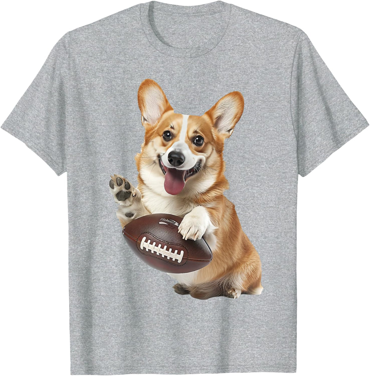 Pembroke Welsh Corgi Football T-Shirt - Heather Grey