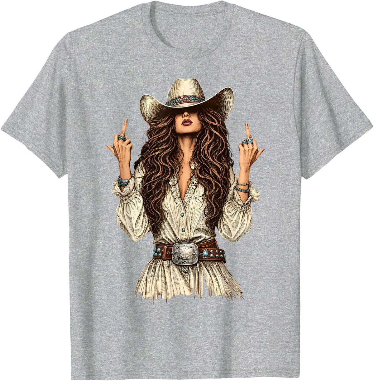 Boho Cowgirl Western Apparel Country Southern Mom Turquoise T-Shirt - Heather Grey