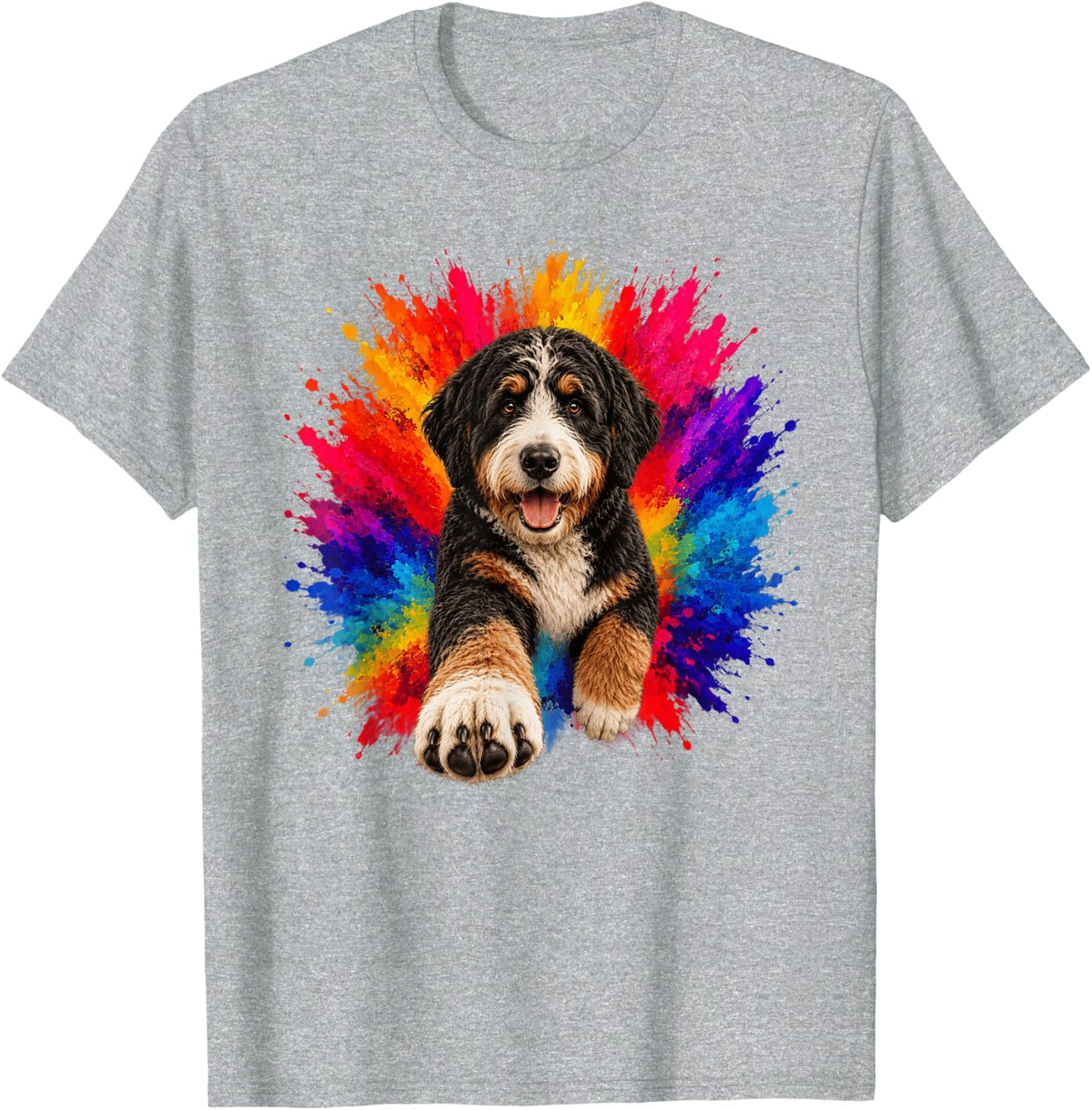 Bernedoodle Colorful Splash Art Dog T-Shirt - Heather Grey
