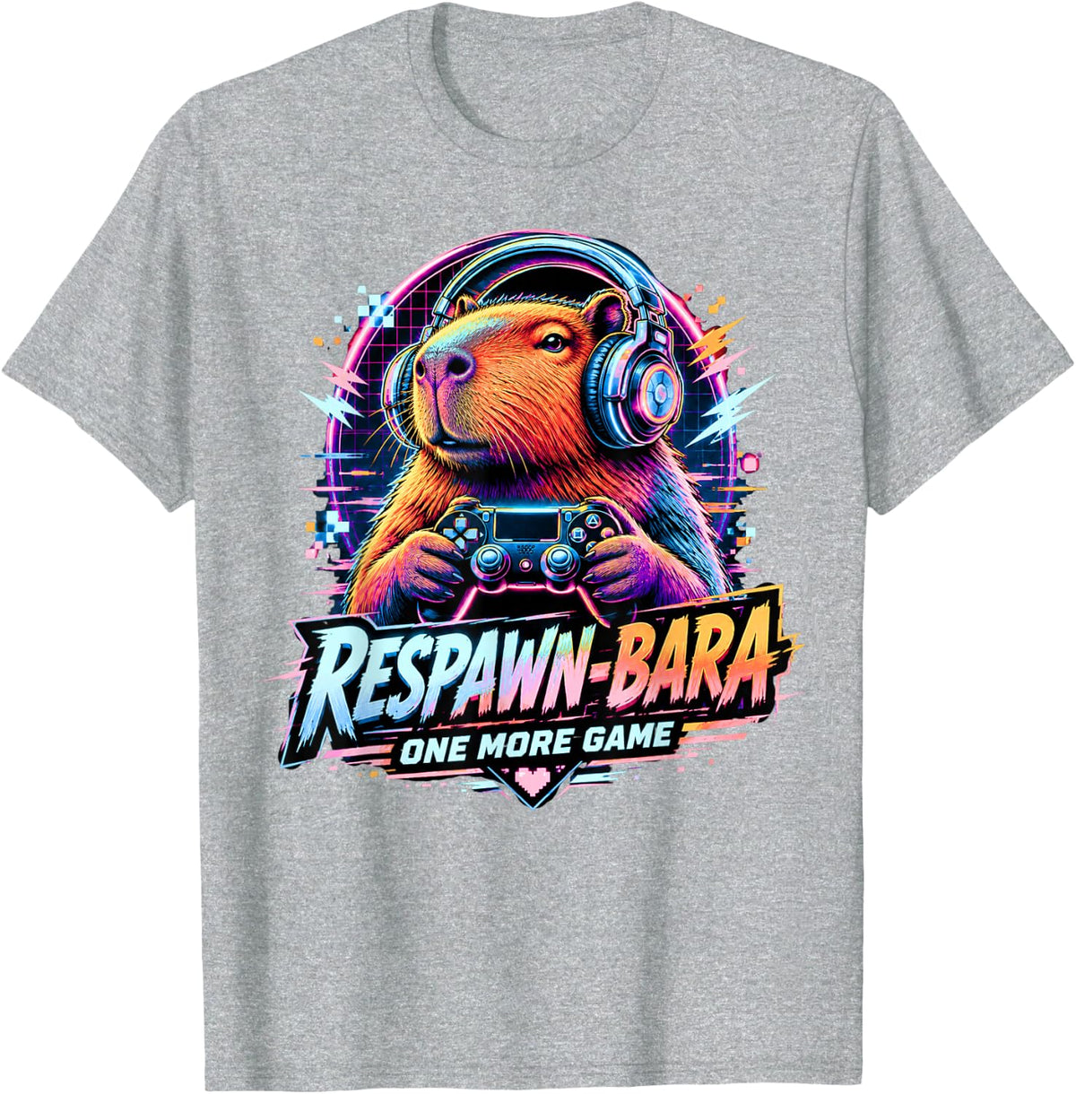 Respawn Bara Funny Capybara Gamer Cyber Graphic T-Shirt - Heather Grey