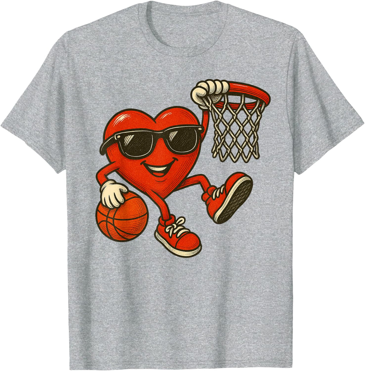Valentines Day Basketball Funny Red Heart Love Boys Kids T-Shirt - Heather Grey