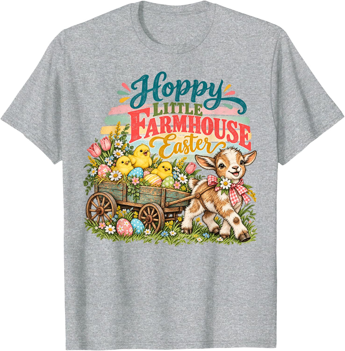 Happy Little Farmhouse Easter Baby Goat Chicks Spring Art T-Shirt - Heather Grey