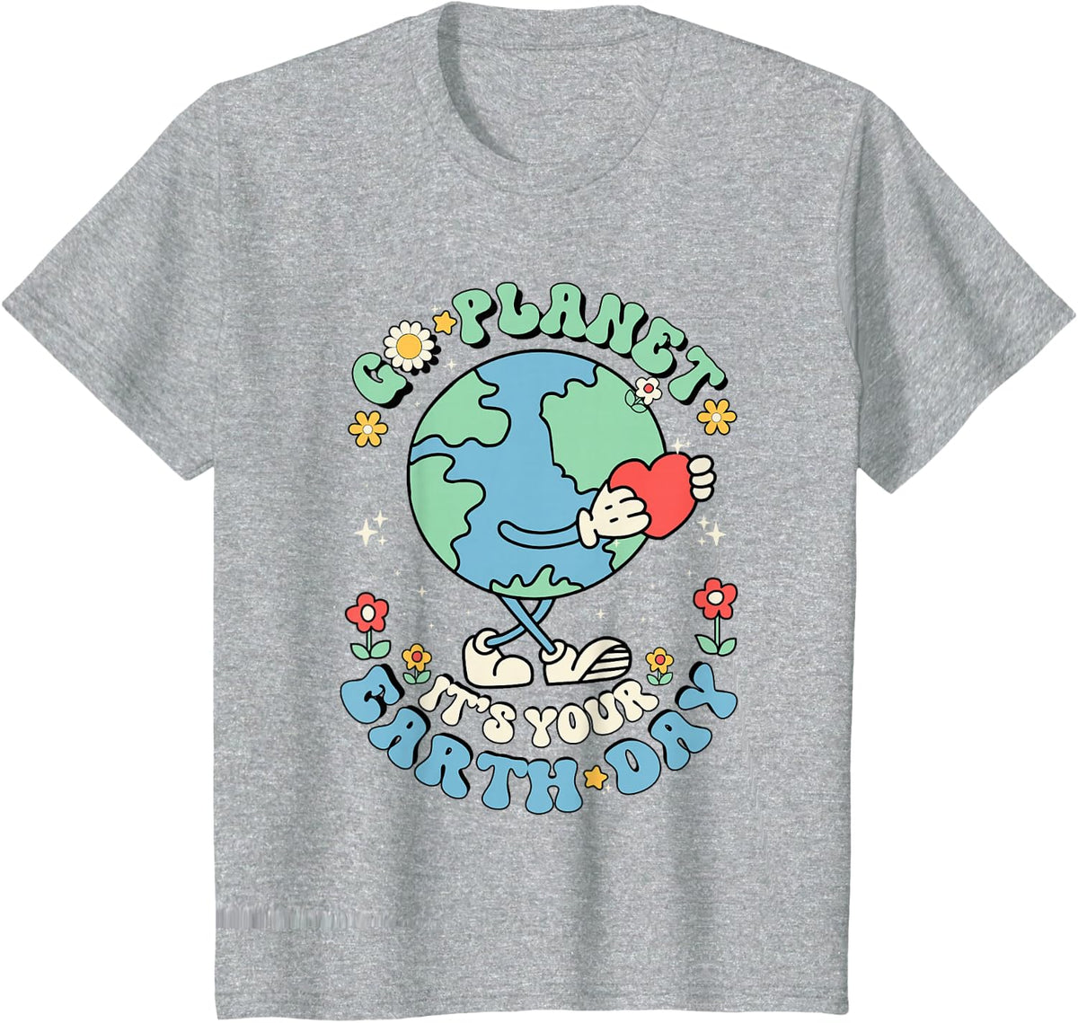 Cute Go Planet Its Your Earth Day 2026 Teacher Kids Groovy T-Shirt - Heather Grey