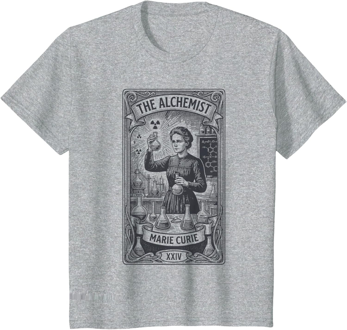 Marie Curie Alchemist Tarot Card; Women in STEM Chemistry T-Shirt - Heather Grey